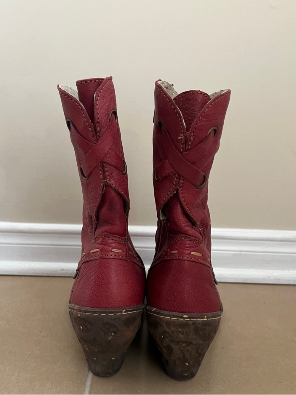 El Naturalists Leather Women's Boots Red Zip Closure Mid Calf - Picture 3 of 9